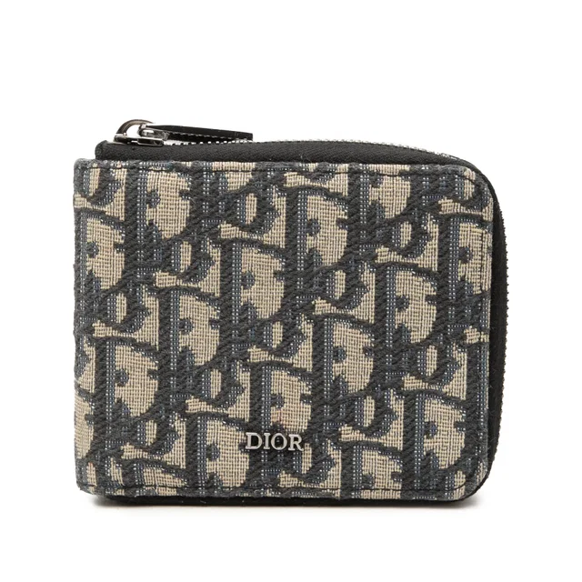 Blue Dior Oblique Canvas Zip Around Wallet Small Wallets in Blue Canvas from Designer Revival