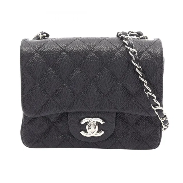 Chanel Shoulder Bag Mini Quilted Black Caviar Leather Chain in Black Caviar leather from The Reluxe