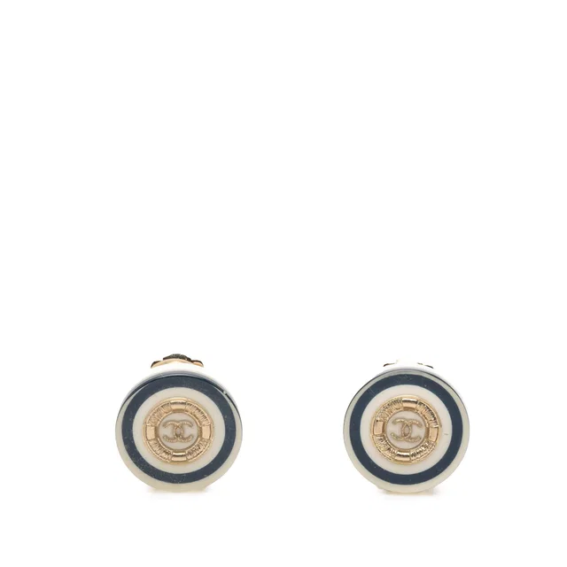 Gold Chanel CC Gold Plated Resin Button Clip On Earrings in Gold Resin from Designer Revival