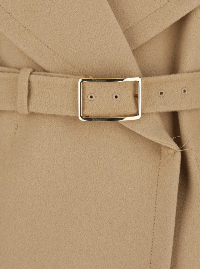 Sportmax Beige Coat with Wide Notched Revers and Waist Belt for Women in Beige 100% Virgin Wool, photo 5 of 5 from Gaudenzi Boutique
