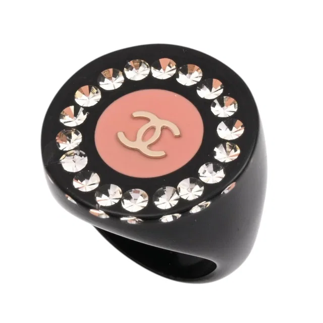 Chanel 2008 Rhinestone Round CC Mark Ring #53 Black/Pink in Black from VINTAGE QOO TOKYO