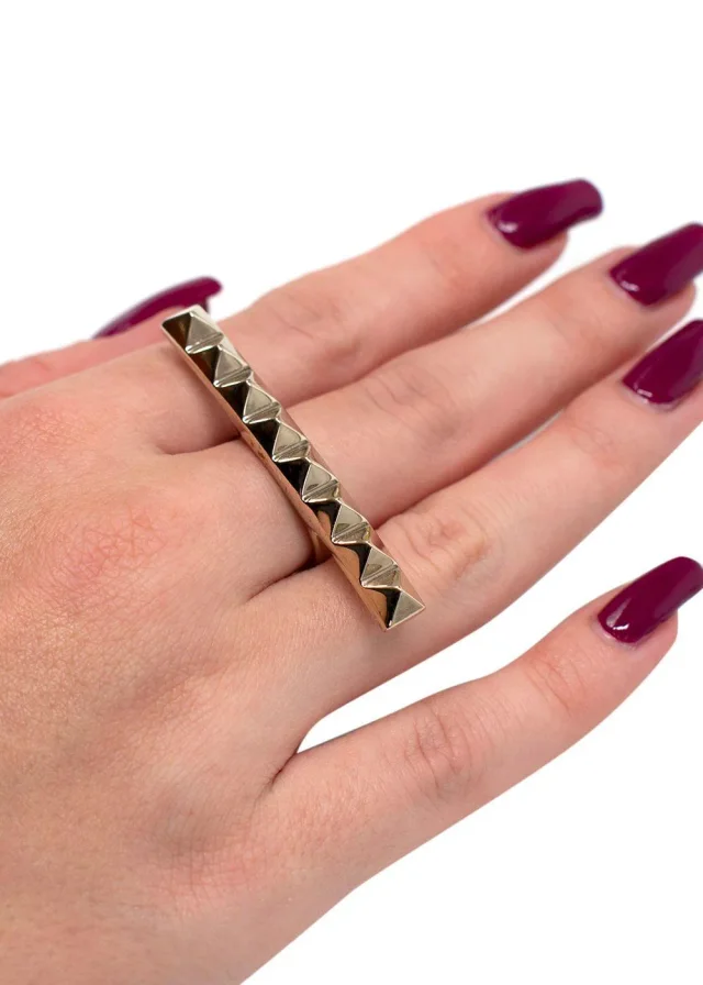 Valentino Garavani Tone Pyramid Stud Bar Ring - Size 13 in Gold from HEWI, photo 4 of 7