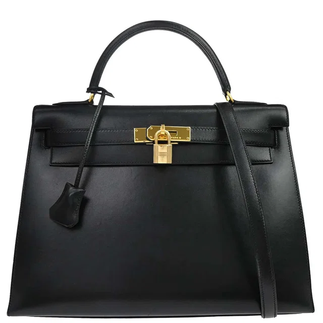 Hermès Black Box Calf Kelly 32 Sellier 2way Shoulder Handbag in Black Box leather from AMORE Vintage Tokyo