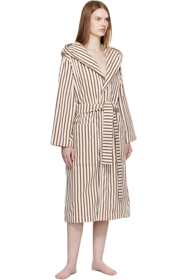 Tekla Off White & Brown Terry Hooded Bathrobe, photo 4 of 4 from SSENSE
