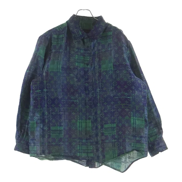 Louis Vuitton Monogram Neon Check Oversize Business Long Sleeve Shirt Green Blue in Blue from The Reluxe