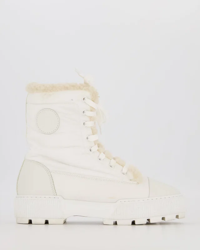 Hermès Fresh Boots in White Nylon with Ecru Shearling and Calfskin Details Size EU 36 in White Calfskin from Sellier