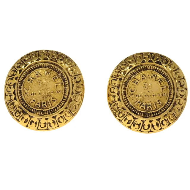 Chanel Button Clip-On Earrings Gold 2386 in Gold from AMORE Vintage Tokyo