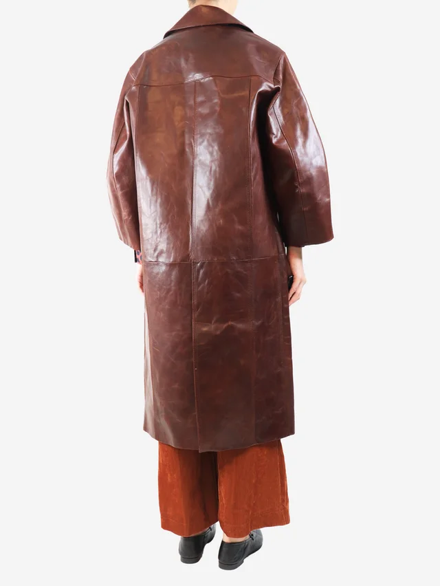 GANNI Brown oversized leather coat - size S in Brown Leather from Sign of the Times, photo 2 of 2