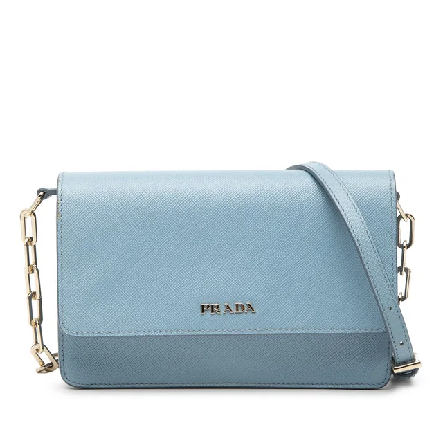 Blue Prada Saffiano Lux Wallet On Chain Crossbody Bag in Blue Saffiano leather from Designer Revival
