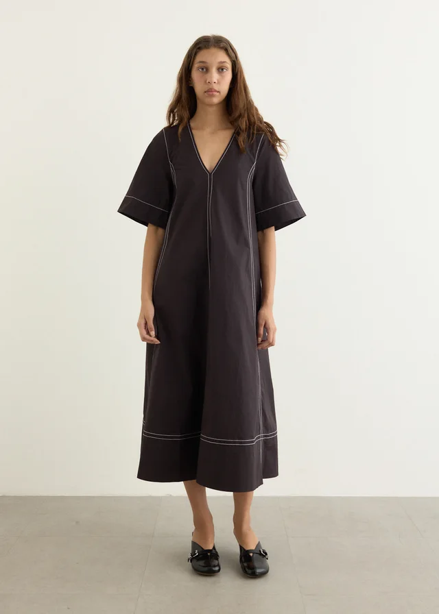 Ganni Stretch Cotton A-line Long Dress in Black from Incu, photo 1 of 1