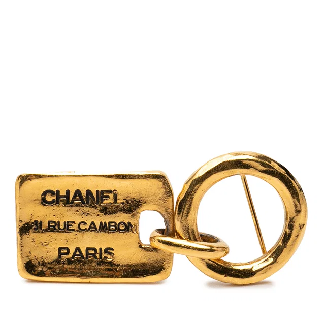 Gold Chanel Gold Plated Rue Cambon Tag Brooch in Gold from Designer Revival