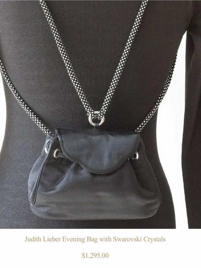 Judith Leiber Satin Mini Bag With Crystal-Strap in black Satin from Poshmark, photo 1 of 1