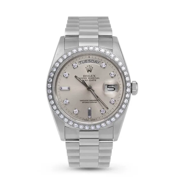 Rolex Presidential Day-Date Automatic Chronometer Diamond Silver Dial Unisex Watch 18046 SDP in gray|silver from Jomashop.com