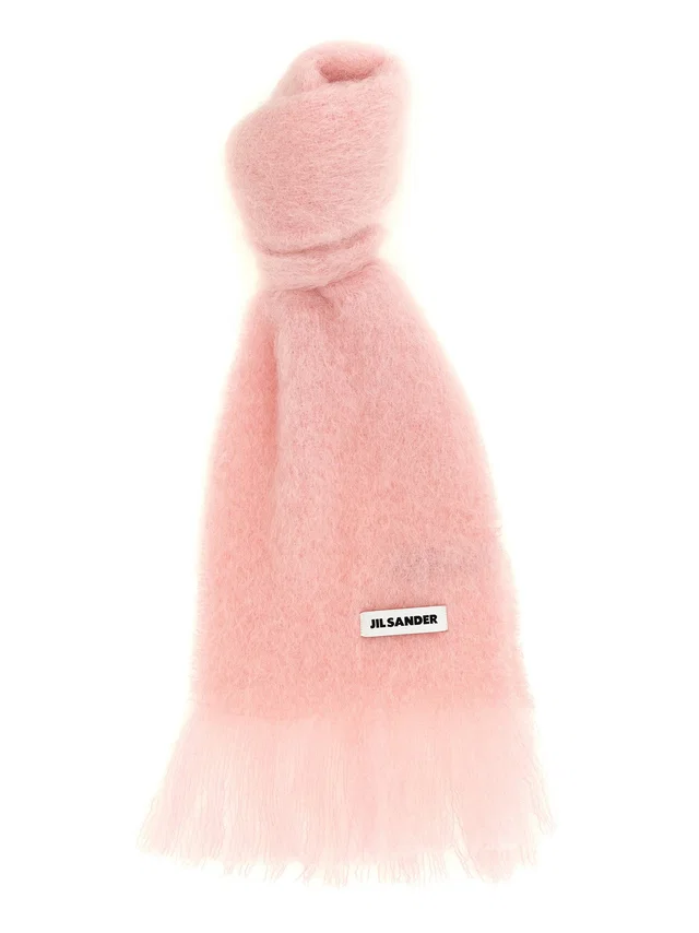 Jil Sander Mohair Wool Blend Scarf — Pink Scarfs in Pink Wool from HEWI