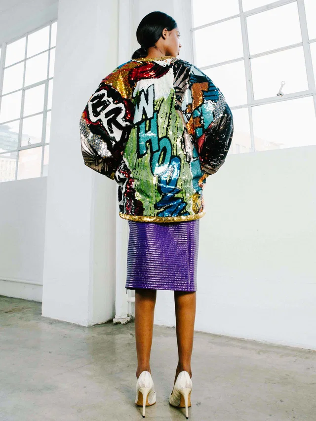 2019 Celine x Christian Marclay Cartoon Graphic Jacket in Satin from Arcade Vintage