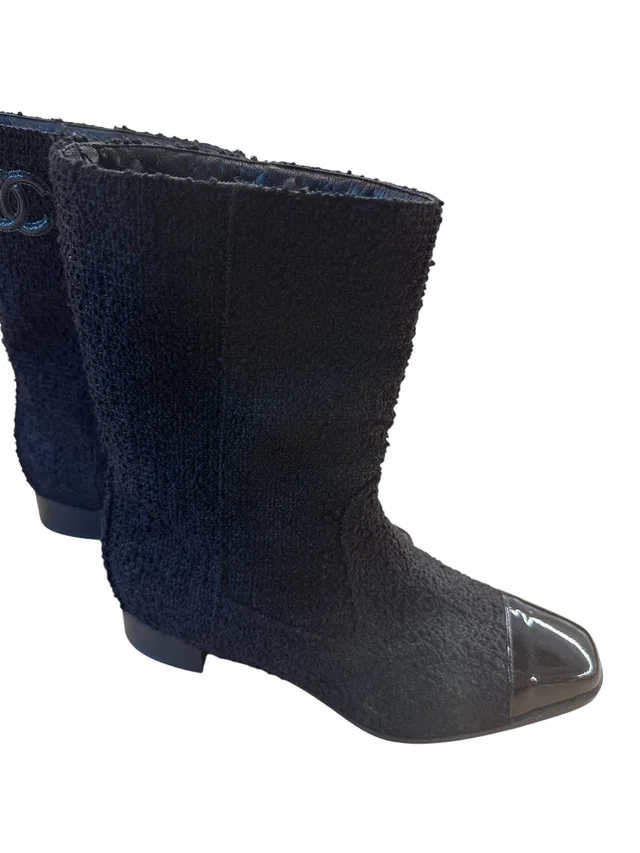 Chanel Black Tweed Boots - Size 37 in Black Tweed from Luxury Promise
