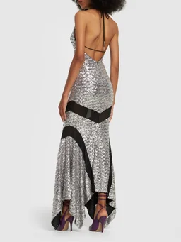 The Attico Long dress with deep neckline in 100% Polyester, photo 3 of 5 from LUISAVIAROMA