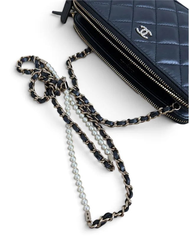 Chanel Shimmer Lambskin Double Zip Phone Holder On Chain in Lambskin from Season 2 Consign, photo 8 of 8