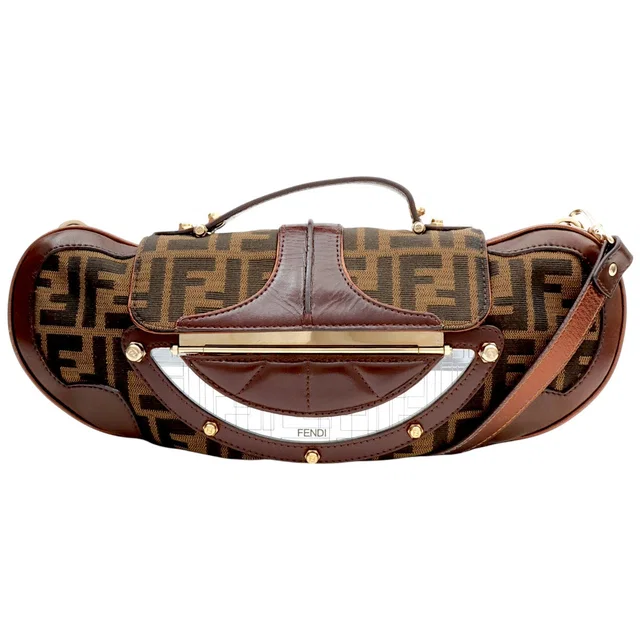Fendi FF Zuca Pattern 2-Way Mirror Bag Brown in Brown Canvas from VINTAGE QOO TOKYO