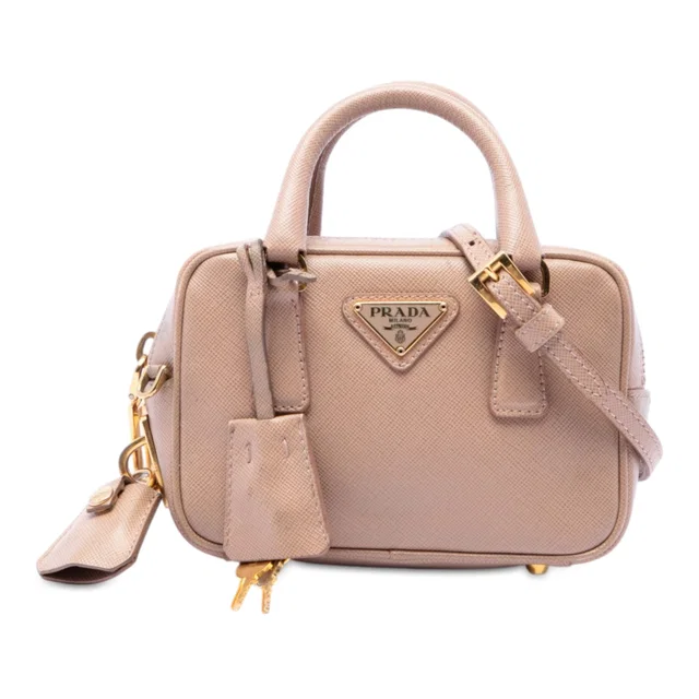 Brown Prada Mini Saffiano Lux Bauletto Bag Satchel in Brown Saffiano leather from Designer Revival
