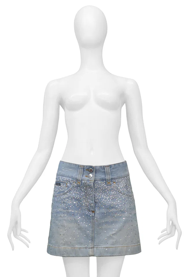 Dolce & Gabbana Crystal & Pearl Denim Mini Skirt in Denim from Resurrection Vintage