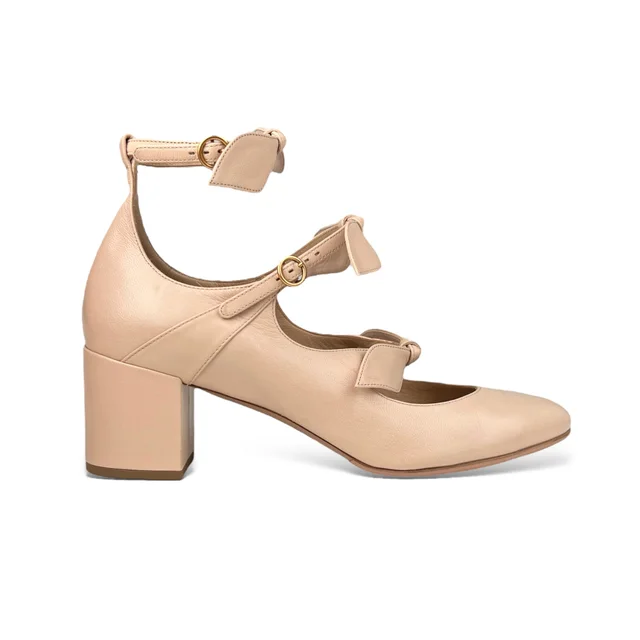 Chloé Mike Leaf Three Strap Pumps in Beige Faux Leather from Designer Archives
