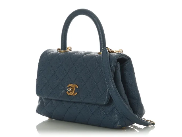 Chanel Mini Blue Quilted Caviar Coco Handle in Blue Caviar leather from Ann's Fabulous Finds, photo 3 of 9