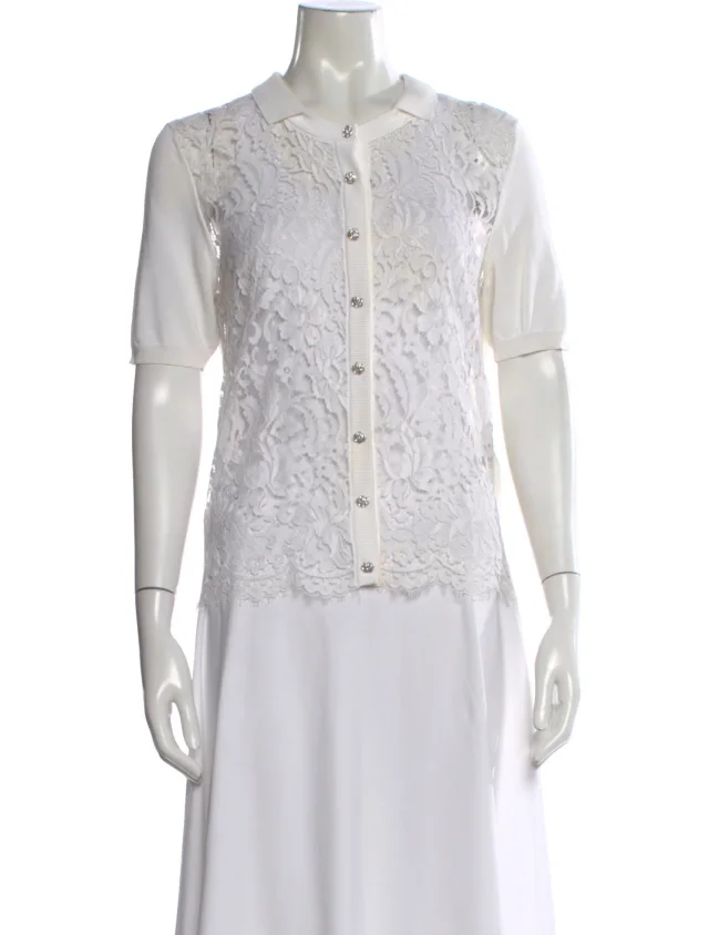 Dolce & Gabbana Lace Pattern Short Sleeve Button-Up Top in white from The RealReal, photo 1 of 1