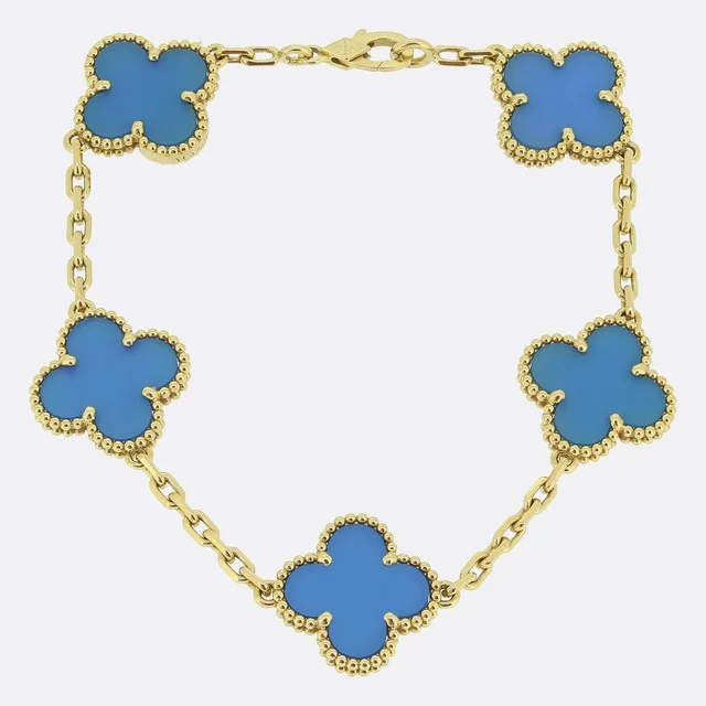 Van Cleef & Arpels Vintage Alhambra Five Motif Blue Agate Bracelet in Blue from The Vintage Jeweller