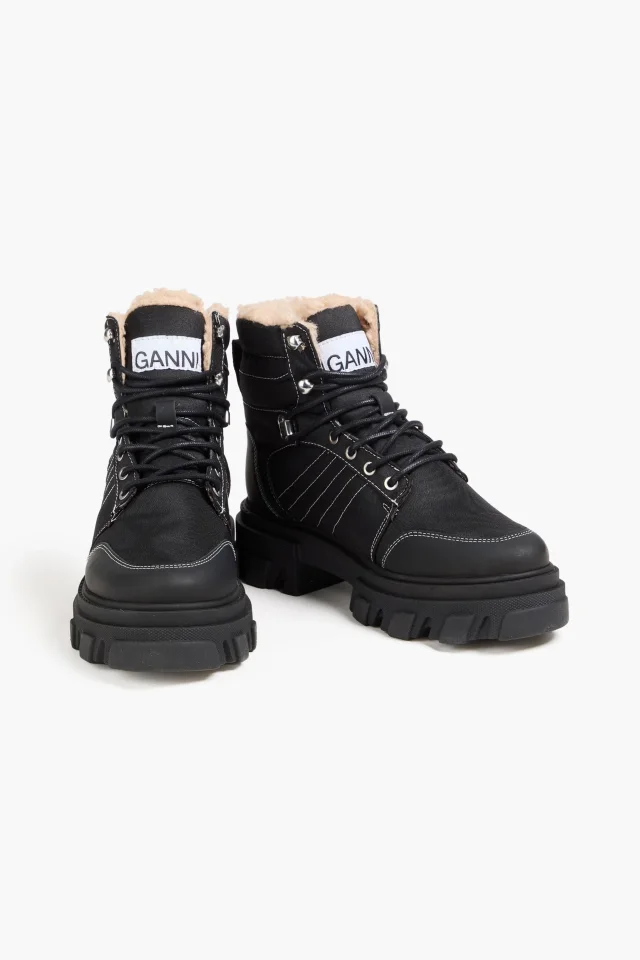 Ganni Quilted Canvas Hiking Boots in Black, photo 2 of 4 from THE OUTNET