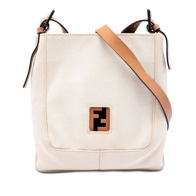 White Fendi Canvas FF Crossbody in White Canvas from Designer Revival