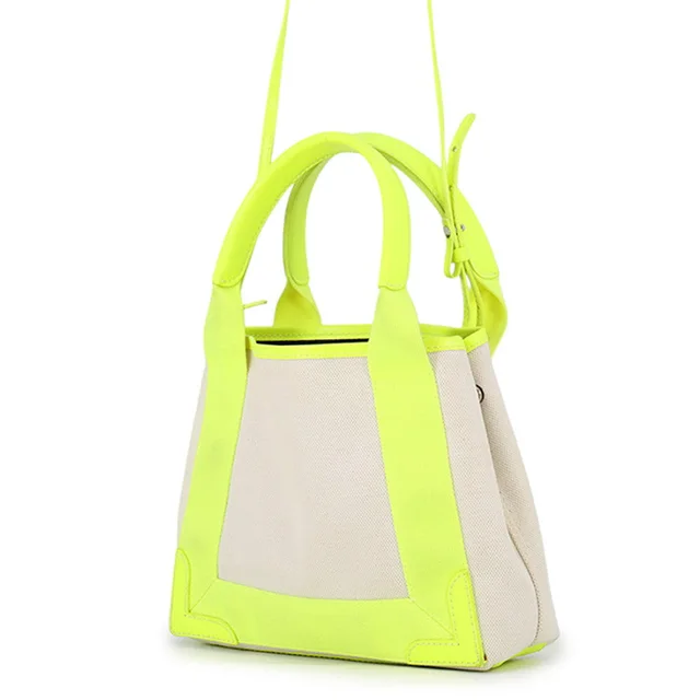 Balenciaga Navy Cabas 2WAY Bag Neon Yellow/Natural390346 Canvas Leather Size XS in Navy Canvas from GALLERY RARE, photo 2 of 3