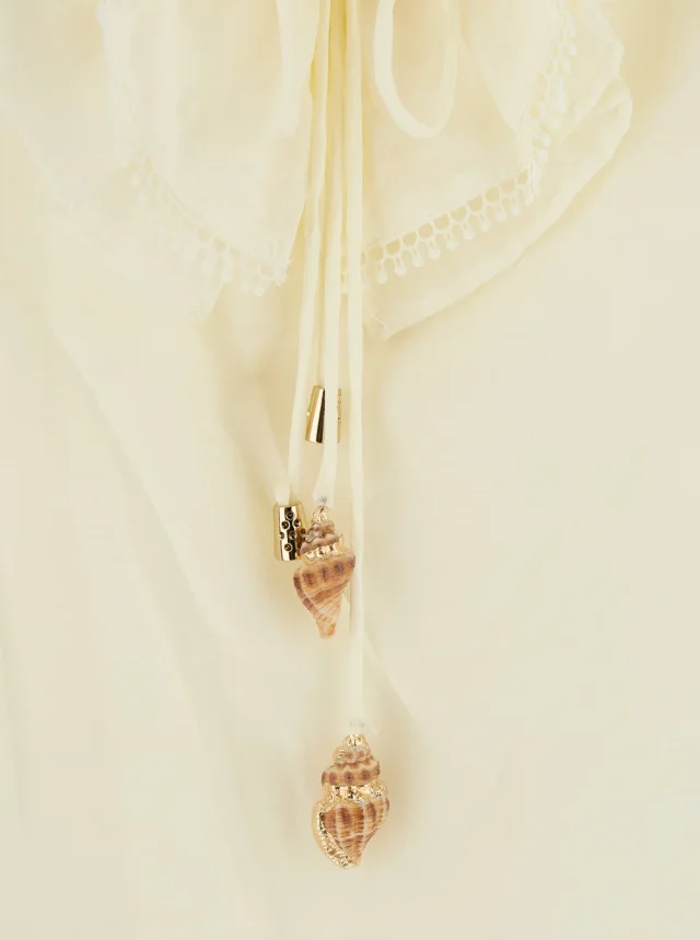 DREAM CATCHER 'Aria' White Blouse with V-neck and Ruffles on the Front in Fabric for Women in White, photo 5 of 6 from Gaudenzi Boutique