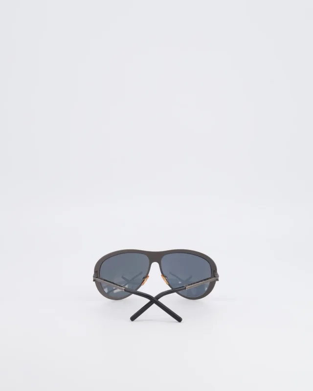Bottega Veneta Silver Gunmetal Brushed Sunglasses in Black Woven leather from Sellier, photo 7 of 7