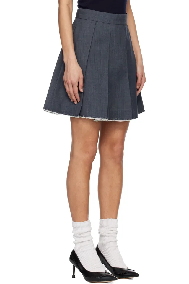 SHUSHU/TONG SSENSE Exclusive Gray Pleated Raw Hem Miniskirt, photo 2 of 4 from SSENSE
