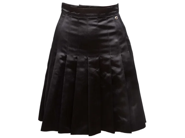 Black Chanel Silk Pleated Skirt Size FR 34 in Black Silk from Designer Revival