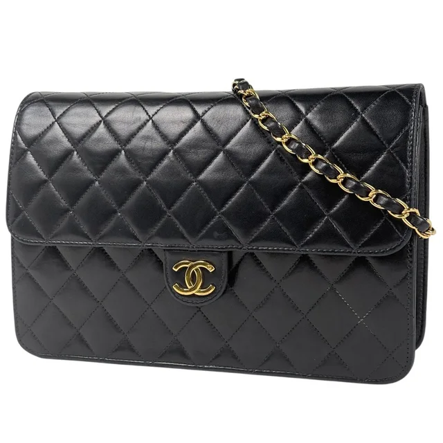 Chanel Quilted Single Flap Chain Shoulder Bag CC Logo Push Lock Leather Black in Black Leather from The Reluxe