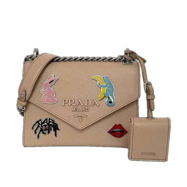Prada Chain Shoulder Bag Beige in Beige Saffiano leather from The Reluxe