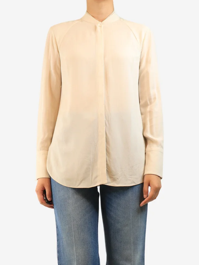 Brunello Cucinelli Cream silk crepe blouse - size M in White Silk from Sign of the Times