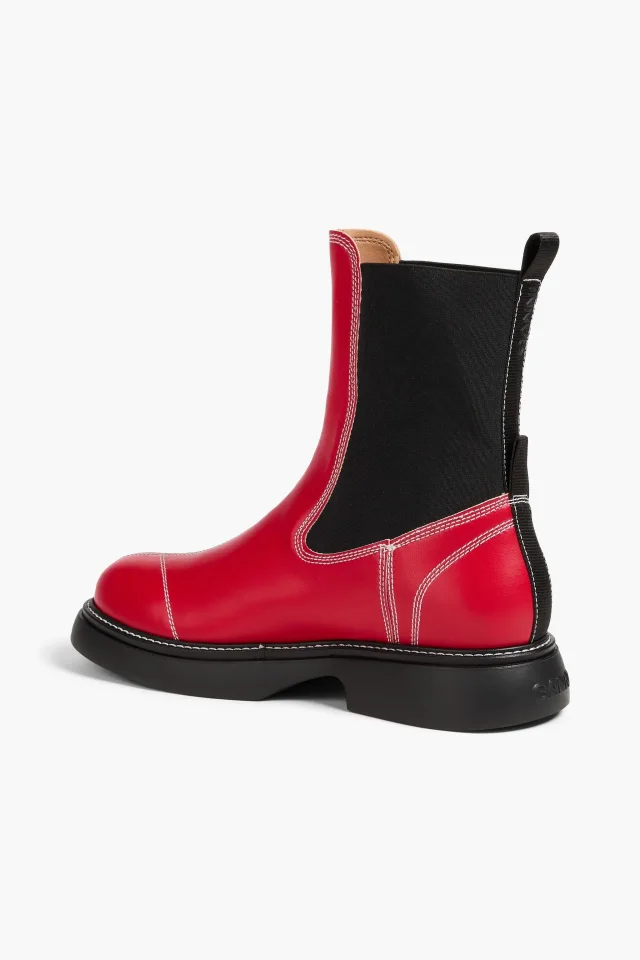 Ganni Chelsea Boots with Contrast Topstitching in Red, photo 3 of 4 from THE OUTNET