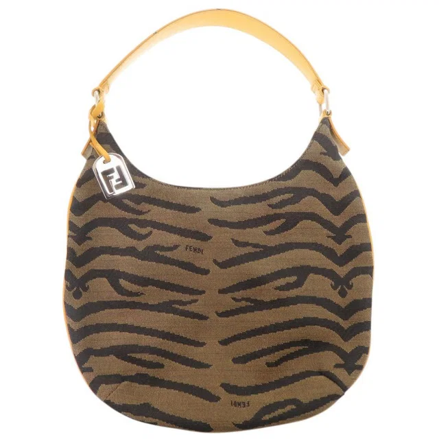 Fendi Zebra Pattern Canvas Brown Shoulder Bag in Brown Canvas from The Reluxe
