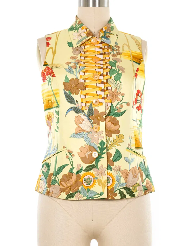 Hermès Les Bolides Print Sleeveless Top in Silk from Arcade Vintage