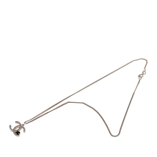 Silver Chanel CC Brass Strass Pendant Necklace in Silver from Designer Revival