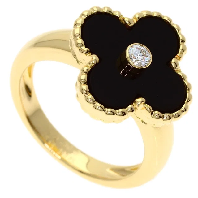 Van Cleef & Arpels Vintage Alhambra Diamond Onyx 48 Ring 18K Yellow Gold in Yellow from The Reluxe