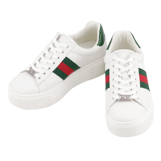 Gucci Ace Web Stripe Platform Sneakers White/Green/Red791399 Leather Size 34 1/2 in White Leather from GALLERY RARE