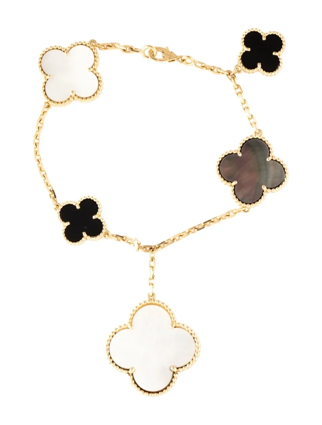 Van Cleef & Arpels Mother of Pearl Magic Alhambra 5 Motif Bracelet, 7.25" in multicolor from The RealReal