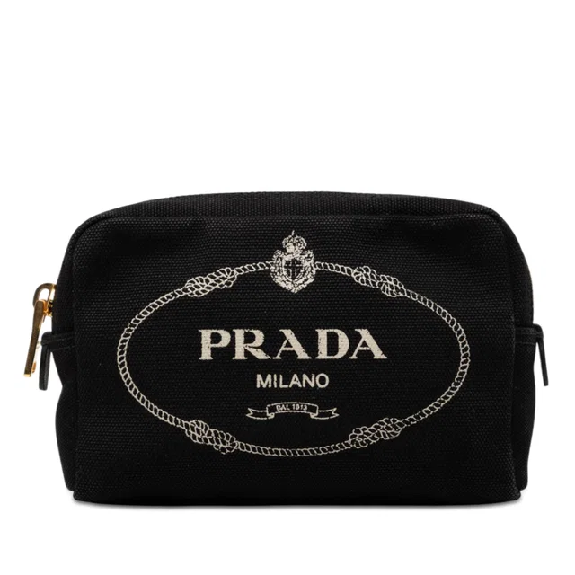 Black Prada Canvas Canapa Logo Pouch in Black Canvas from Designer Revival