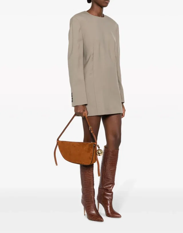 Burberry Suede With Charm Detail Shoulder Bag — Brown Bos Taurus in Brown Suede from HEWI