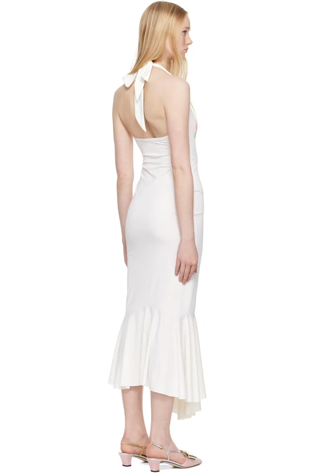 Yuhan Wang SSENSE Exclusive White Rose Printed Halterneck Midi Dress, photo 3 of 4 from SSENSE