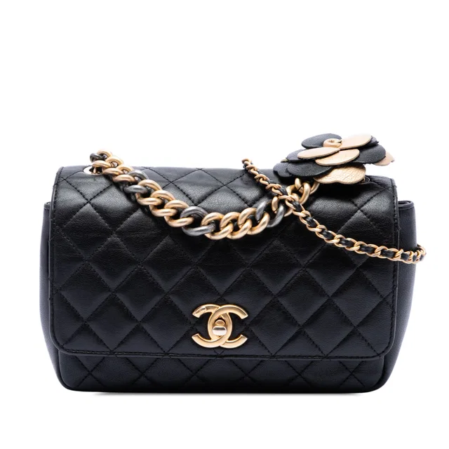 Black Chanel Medium Quilted Lambskin Private Affair Camellia Flap Crossbody Bag in Black Lambskin from Designer Revival